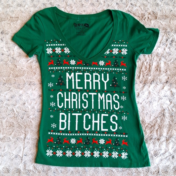 Spencer's Deep V-Neck Christmas Holiday Tee - Picture 1 of 3